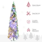HOMCOM 6 ft Artificial Slim Christmas Trees, with Snow Frosted Branches, Warm White or Colorful LED Lights, Downswept Shape - Image 6