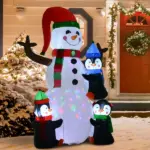 HOMCOM 6' Christmas Holiday Yard Inflatable Outdoor Light Up LED Christmas Decoration 3 Penguins Building Snowman - Image 2