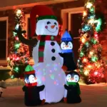 HOMCOM 6' Christmas Holiday Yard Inflatable Outdoor Light Up LED Christmas Decoration 3 Penguins Building Snowman - Image 10