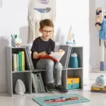 6-Cube Kids Bookcase with Reading Nook, Toddler Storage Cabinet Shelf with Seat Cushion for Playroom Bedroom, 40.5"x12"x23.5", Gray - Image 2