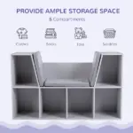 6-Cube Kids Bookcase with Reading Nook, Toddler Storage Cabinet Shelf with Seat Cushion for Playroom Bedroom, 40.5"x12"x23.5", Gray - Image 4