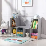 6-Cube Kids Bookcase with Reading Nook, Toddler Storage Cabinet Shelf with Seat Cushion for Playroom Bedroom, 40.5"x12"x23.5", Gray - Image 10
