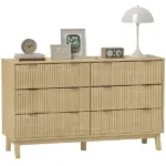 6 Drawer Double Dresser for Bedroom, Fluted Chest of Drawers with Gold Finger Pulls and 5 Wood Legs, Natural Wood - Image 11