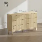 6 Drawer Double Dresser for Bedroom, Fluted Chest of Drawers with Gold Finger Pulls and 5 Wood Legs, Natural Wood - Image 3