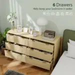 6 Drawer Double Dresser for Bedroom, Fluted Chest of Drawers with Gold Finger Pulls and 5 Wood Legs, Natural Wood - Image 4