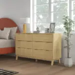 6 Drawer Double Dresser for Bedroom, Fluted Chest of Drawers with Gold Finger Pulls and 5 Wood Legs, Natural Wood - Image 8