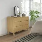 6 Drawer Double Dresser for Bedroom, Fluted Chest of Drawers with Gold Finger Pulls and 5 Wood Legs, Natural Wood - Image 9