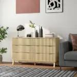 6 Drawer Double Dresser for Bedroom, Fluted Chest of Drawers with Gold Finger Pulls and 5 Wood Legs, Natural Wood - Image 10