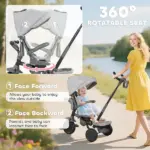 Qaba 6-in-1 Kids Tricycle with Adjustable Push Handle, Removable Canopy, Reversible Seat, for 1-5 Years, Gray - Image 5
