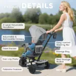 Qaba 6-in-1 Kids Tricycle with Adjustable Push Handle, Removable Canopy, Reversible Seat, for 1-5 Years, Gray - Image 9