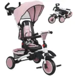 6 in 1 Kids Tricycle with Adjustable Push Handle, Removable Canopy, Reversible Seat, for 1-5 Years, Pink - Image 11