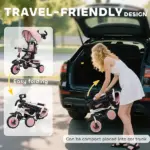 6 in 1 Kids Tricycle with Adjustable Push Handle, Removable Canopy, Reversible Seat, for 1-5 Years, Pink - Image 8