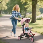 6 in 1 Kids Tricycle with Adjustable Push Handle, Removable Canopy, Reversible Seat, for 1-5 Years, Pink - Image 10