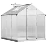 Outsunny 6' L x 6' W Walk-In Polycarbonate Greenhouse with Roof Vent for Ventilation and Rain Gutter, Hobby Greenhouse for Winter, Clear