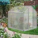 Outsunny 6' L x 6' W Walk-In Polycarbonate Greenhouse with Roof Vent for Ventilation and Rain Gutter, Hobby Greenhouse for Winter, Clear - Image 10