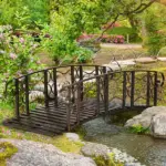 6' Metal Arch Backyard Garden Bridge with 660 lbs. Weight Capacity, Safety Siderails, Vine Motifs, Easy Assembly for Backyard Creek, Stream, Pond, Brown - Image 2