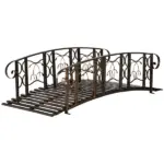 6' Metal Arch Backyard Garden Bridge with 660 lbs. Weight Capacity, Safety Siderails, Vine Motifs, Easy Assembly for Backyard Creek, Stream, Pond, Brown - Image 11