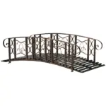 6' Metal Arch Backyard Garden Bridge with 660 lbs. Weight Capacity, Safety Siderails, Vine Motifs, Easy Assembly for Backyard Creek, Stream, Pond, Brown