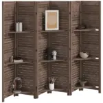 HOMCOM 6 Panel 67" Tall Wood Privacy Screen Room Divider with 3 Shelves and Folding Storage for Bedroom, Walnut - Image 11