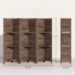 HOMCOM 6 Panel 67" Tall Wood Privacy Screen Room Divider with 3 Shelves and Folding Storage for Bedroom, Walnut - Image 3