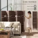 HOMCOM 6 Panel 67" Tall Wood Privacy Screen Room Divider with 3 Shelves and Folding Storage for Bedroom, Walnut - Image 5