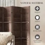 HOMCOM 6 Panel 67" Tall Wood Privacy Screen Room Divider with 3 Shelves and Folding Storage for Bedroom, Walnut - Image 6