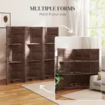 HOMCOM 6 Panel 67" Tall Wood Privacy Screen Room Divider with 3 Shelves and Folding Storage for Bedroom, Walnut - Image 7