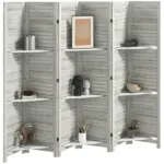 HOMCOM 6 Panel 67 Inch Tall Wood Privacy Screen Room Divider with 3 Shelves and Folding Storage for Bedroom, White - Image 11
