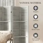 HOMCOM 6 Panel 67 Inch Tall Wood Privacy Screen Room Divider with 3 Shelves and Folding Storage for Bedroom, White - Image 6