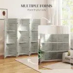 HOMCOM 6 Panel 67 Inch Tall Wood Privacy Screen Room Divider with 3 Shelves and Folding Storage for Bedroom, White - Image 7