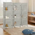 HOMCOM 6 Panel 67 Inch Tall Wood Privacy Screen Room Divider with 3 Shelves and Folding Storage for Bedroom, White - Image 9