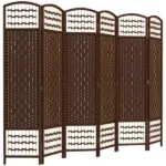 HOMCOM 6-Panel Folding Privacy Screen, Brown Wave Fiber, Lightweight, for Home Office