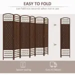 HOMCOM 6-Panel Folding Privacy Screen, Brown Wave Fiber, Lightweight, for Home Office - Image 4