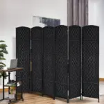 6 Panel Folding Room Divider 6' Tall Freestanding Extra Wide Wicker Partition Wall Black - Image 2