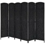 6 Panel Folding Room Divider 6' Tall Freestanding Extra Wide Wicker Partition Wall Black - Image 11