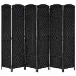 6 Panel Folding Room Divider 6' Tall Freestanding Extra Wide Wicker Partition Wall Black