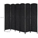 6 Panel Folding Room Divider 6' Tall Freestanding Extra Wide Wicker Partition Wall Black - Image 3