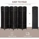 6 Panel Folding Room Divider 6' Tall Freestanding Extra Wide Wicker Partition Wall Black - Image 4