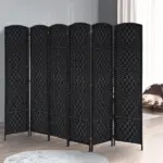 6 Panel Folding Room Divider 6' Tall Freestanding Extra Wide Wicker Partition Wall Black - Image 10