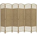 HOMCOM 6-Panel Folding Room Divider, Portable Wave Fiber Privacy Screen, Natural, for Home Office - Image 11