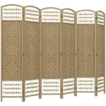 HOMCOM 6-Panel Folding Room Divider, Portable Wave Fiber Privacy Screen, Natural, for Home Office