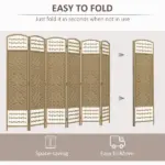HOMCOM 6-Panel Folding Room Divider, Portable Wave Fiber Privacy Screen, Natural, for Home Office - Image 4