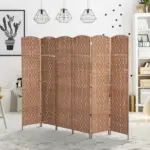 HOMCOM 6 Panel Wicker Room Divider 6 ft Tall Privacy Screen Natural - Image 10