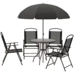 6 Piece Patio Dining Set for 4 with Umbrella, Outdoor Table and Chairs with 4 Folding Dining Chairs and Round Glass Table - Image 11
