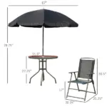 6 Piece Patio Dining Set for 4 with Umbrella, Outdoor Table and Chairs with 4 Folding Dining Chairs and Round Glass Table - Image 3