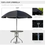 6 Piece Patio Dining Set for 4 with Umbrella, Outdoor Table and Chairs with 4 Folding Dining Chairs and Round Glass Table - Image 4