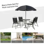6 Piece Patio Dining Set for 4 with Umbrella, Outdoor Table and Chairs with 4 Folding Dining Chairs and Round Glass Table - Image 6