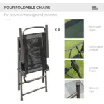 6 Piece Patio Dining Set for 4 with Umbrella, Outdoor Table and Chairs with 4 Folding Dining Chairs and Round Glass Table - Image 7