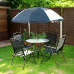 6 Piece Patio Dining Set for 4 with Umbrella, Outdoor Table and Chairs with 4 Folding Dining Chairs and Round Glass Table - Image 9