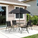 6 Piece Patio Dining Set for 4 with Umbrella, Outdoor Table and Chairs with 4 Folding Dining Chairs and Round Glass Table - Image 10